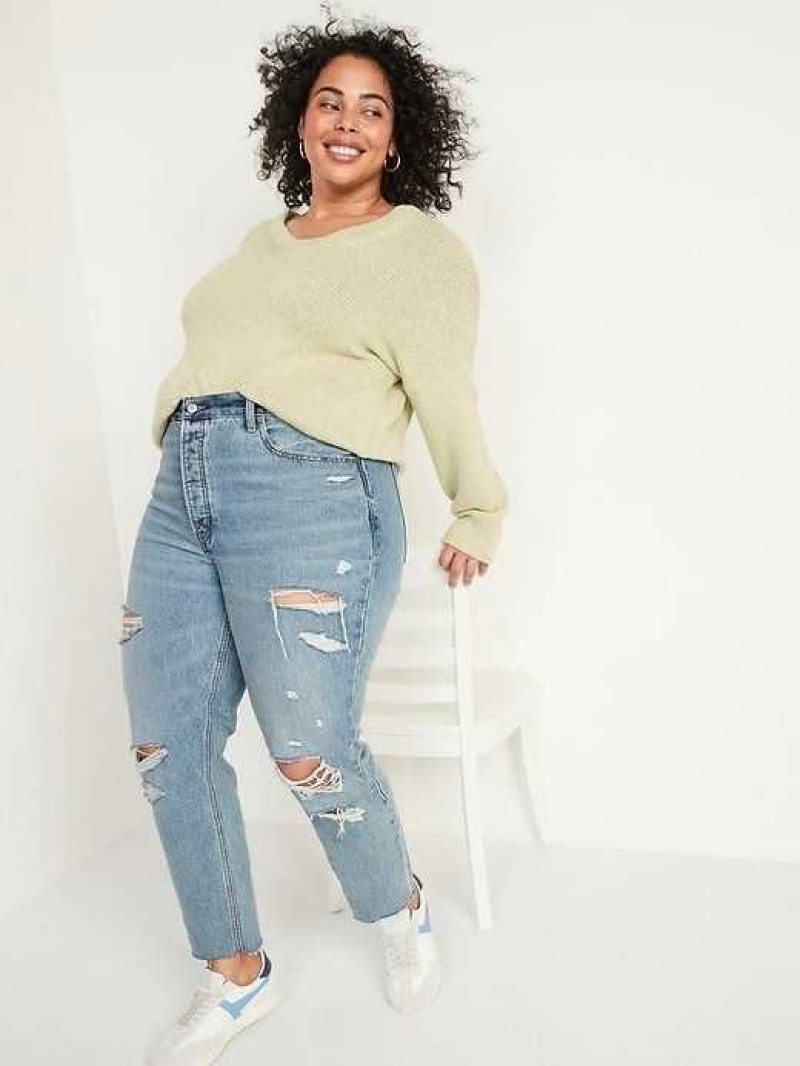 Old Navy Extra High-Waisted Button-Fly Sky-Hi Straight Ripped Non-Stretch Jeans Noemi | CGI384916