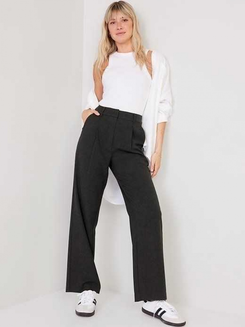 Old Navy Extra High-Waisted Pleated Taylor Wide-Leg Trouser Suit Pants Dark Grey | UDX154683