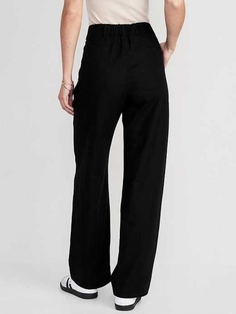 Old Navy Extra High-Waisted Pleated Taylor Wide-Leg Linen-Blend Trouser Pants Black | EZD810576