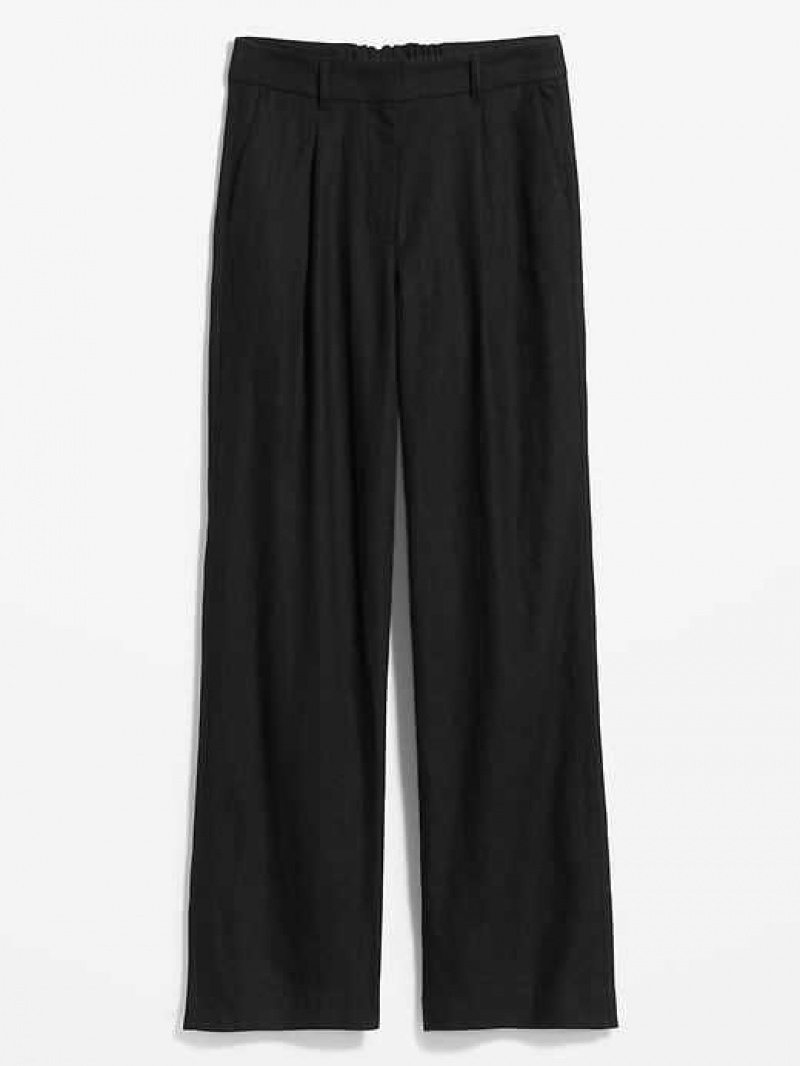 Old Navy Extra High-Waisted Pleated Taylor Wide-Leg Linen-Blend Trouser Pants Black | EZD810576