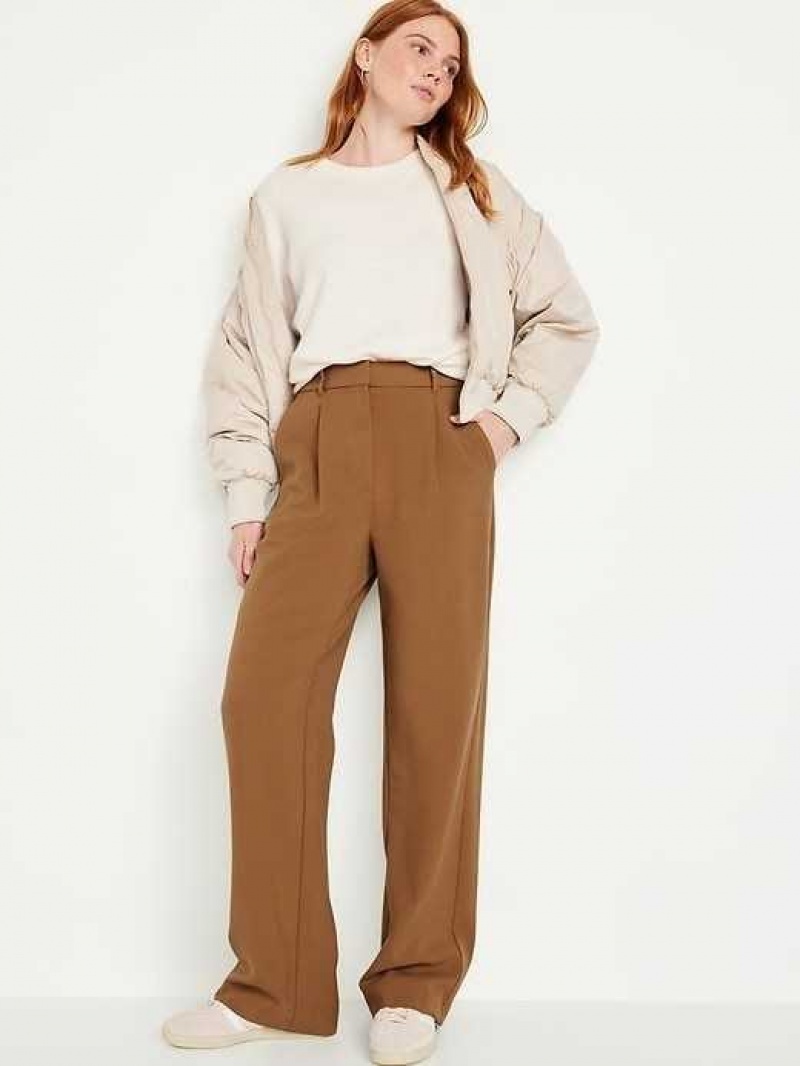 Old Navy Extra High-Waisted Pleated Taylor Wide-Leg Trouser Suit Pants Creme Caramel | BOX795684