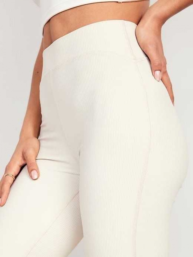 Old Navy Extra High-Waisted PowerSoft Rib-Knit Super Flare Leggings Beige | JFK190423