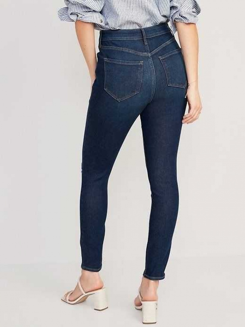 Old Navy Extra High-Waisted Rockstar 360 Stretch Super-Skinny Jeans Dark Distressed | QND804376