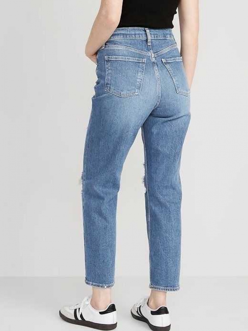 Old Navy Extra High-Waisted Sky-Hi Straight Button-Fly Ripped Jeans Saylor | FRW872153