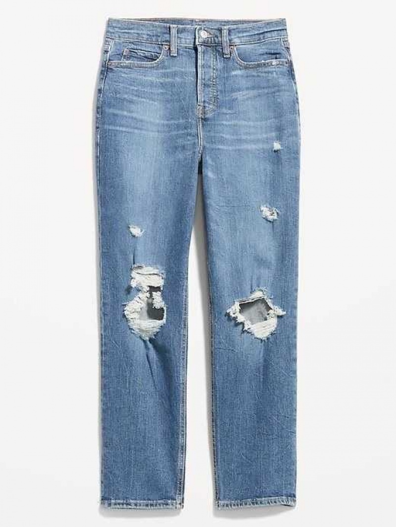 Old Navy Extra High-Waisted Sky-Hi Straight Button-Fly Ripped Jeans Saylor | FRW872153