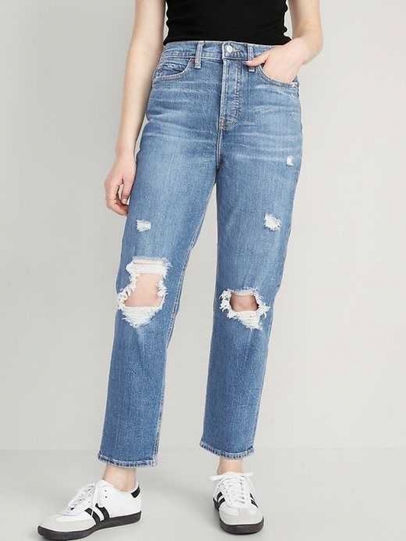 Old Navy Extra High-Waisted Sky-Hi Straight Button-Fly Ripped Jeans Saylor | FRW872153