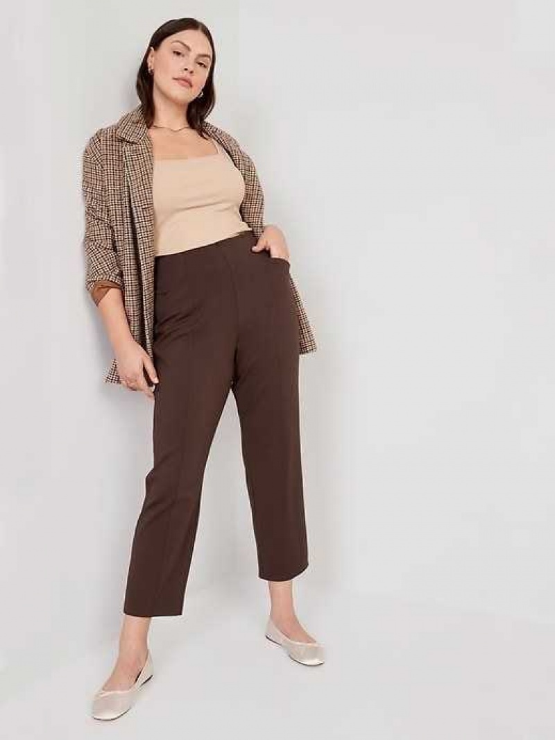 Old Navy Extra High-Waisted Stevie Straight Taper Ankle Pants French Roast | YJA369501