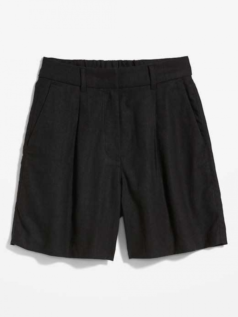 Old Navy Extra High-Waisted Taylor Linen-Blend Trouser Shorts Black | PLG807159