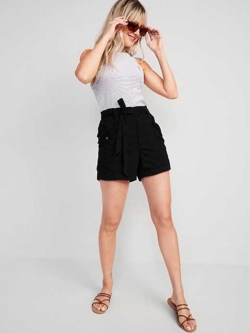 Old Navy Extra High-Waisted Tie-Front Cargo Workwear Shorts Black | IML439675