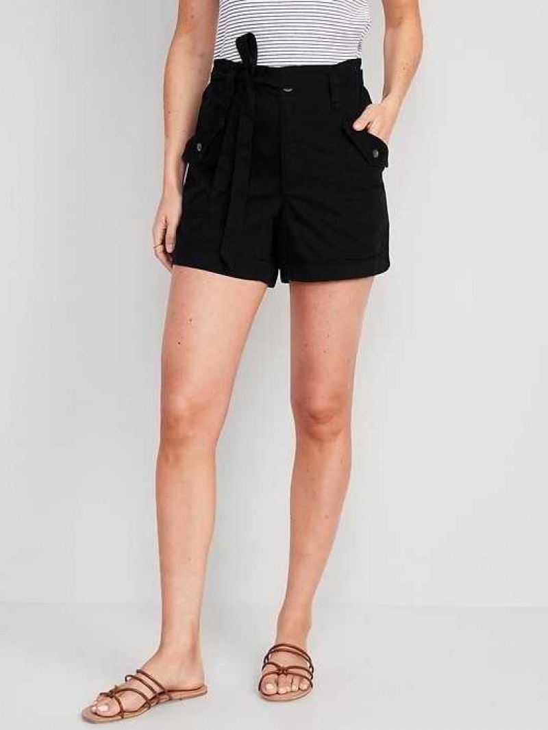 Old Navy Extra High-Waisted Tie-Front Cargo Workwear Shorts Black | IML439675