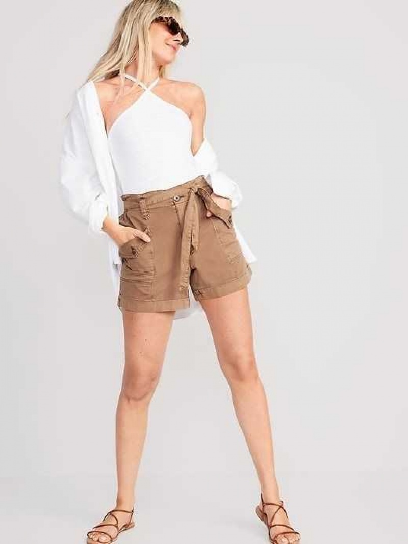 Old Navy Extra High-Waisted Tie-Front Cargo Workwear Shorts Falconry | IAP613098