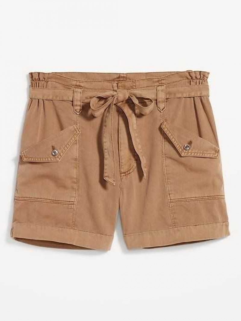 Old Navy Extra High-Waisted Tie-Front Cargo Workwear Shorts Falconry | IAP613098