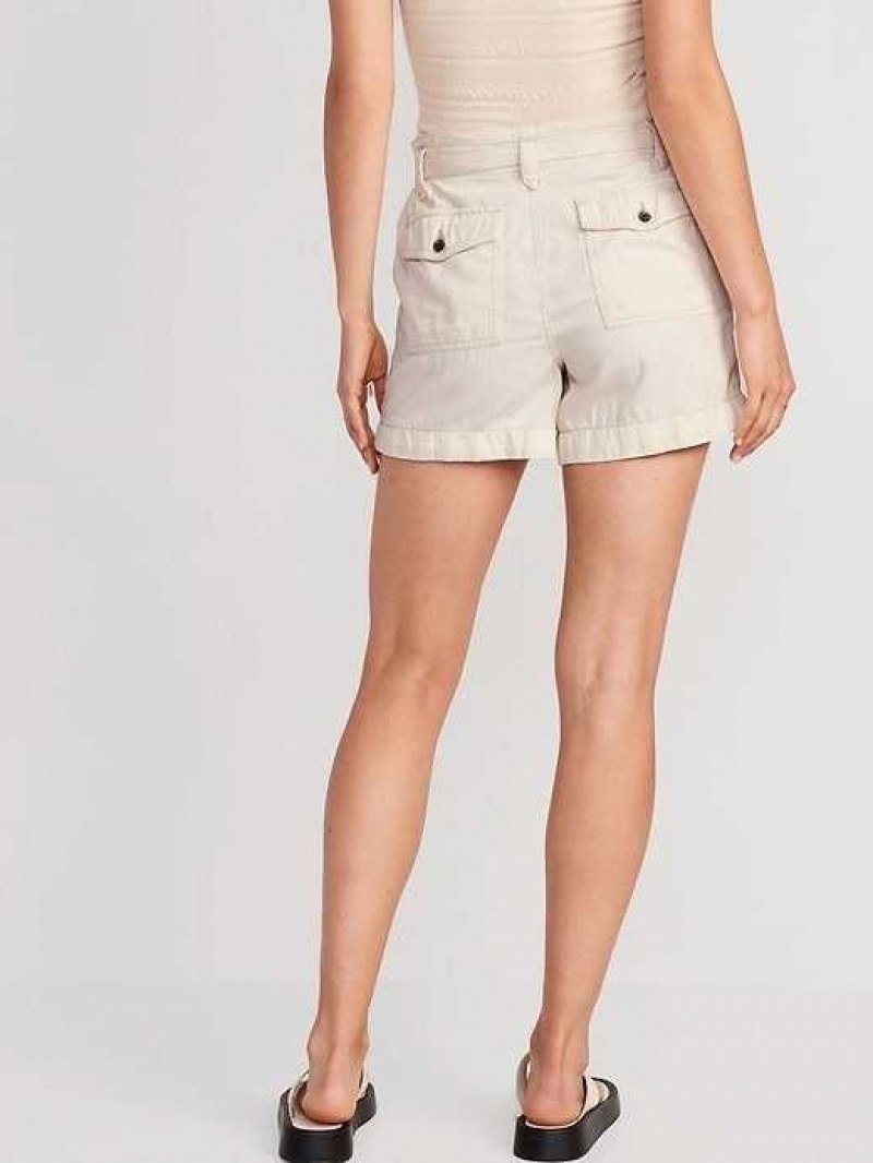 Old Navy Extra High-Waisted Tie-Front Cargo Workwear Shorts Beige White | XFZ192708