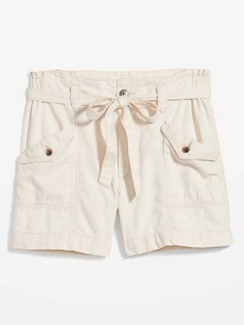 Old Navy Extra High-Waisted Tie-Front Cargo Workwear Shorts Beige White | XFZ192708