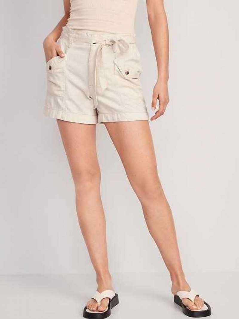 Old Navy Extra High-Waisted Tie-Front Cargo Workwear Shorts Beige White | XFZ192708