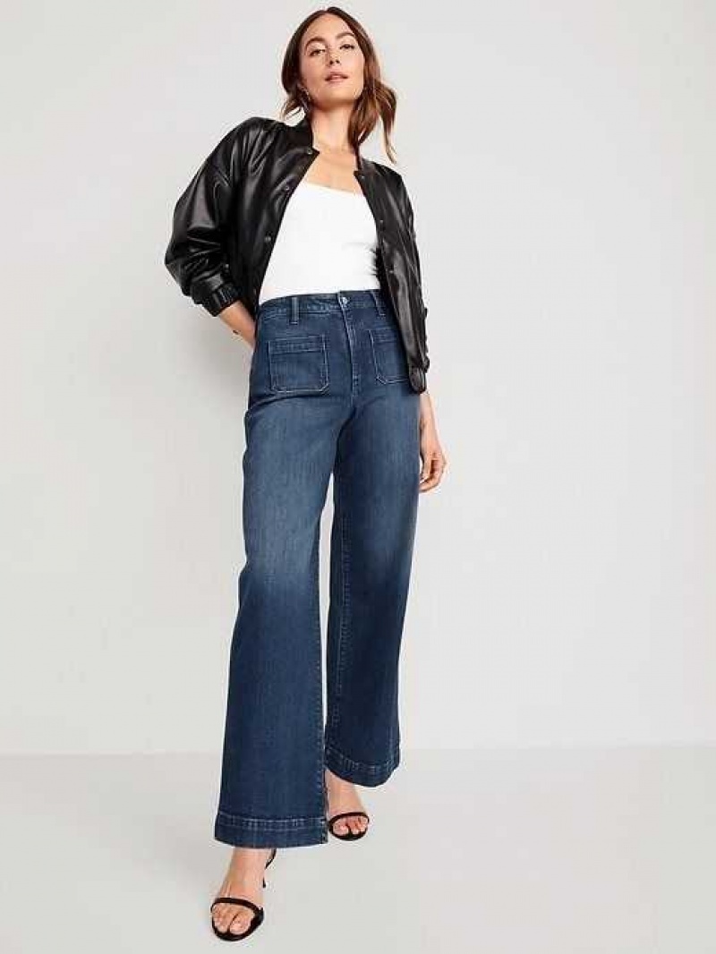 Old Navy Extra High-Waisted Wide-Leg Trouser Jeans Dark Wash | QPA134072