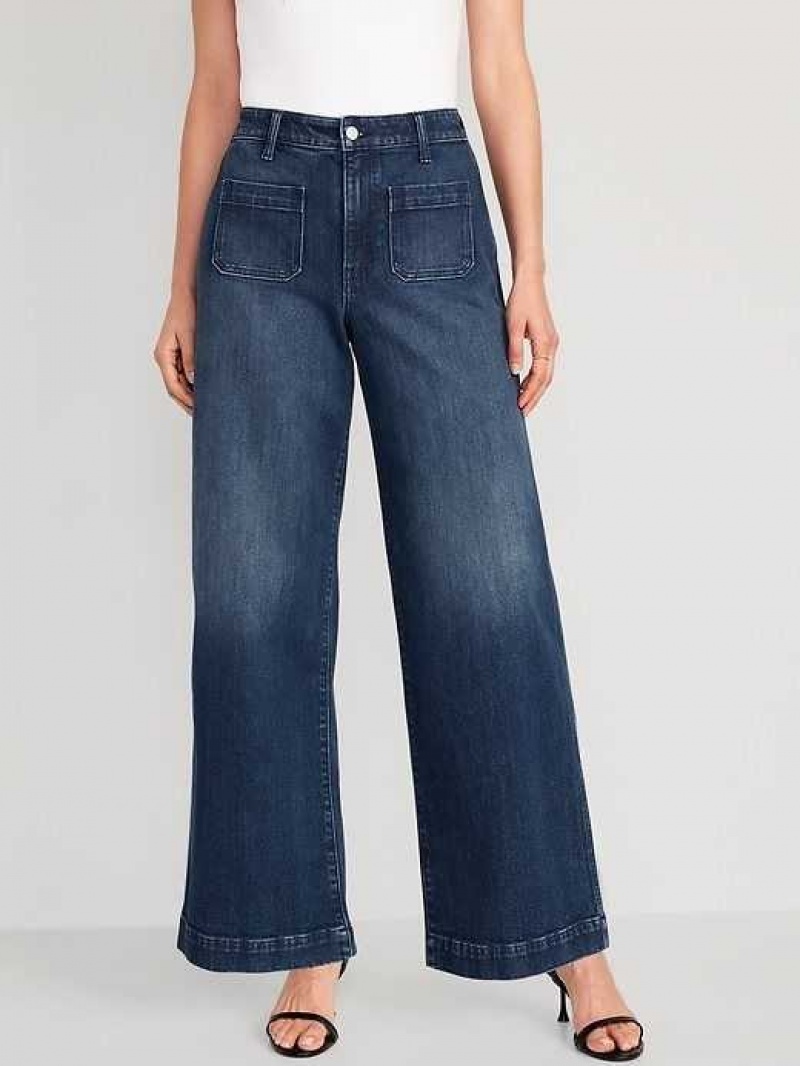 Old Navy Extra High-Waisted Wide-Leg Trouser Jeans Dark Wash | QPA134072