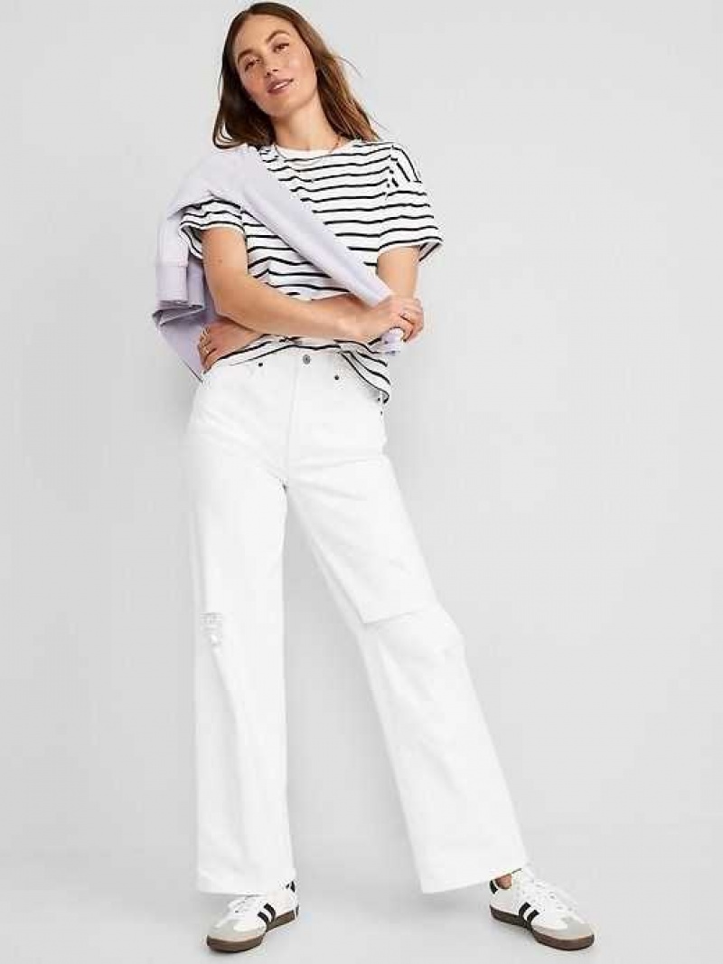 Old Navy Extra High-Waisted Wide Leg Cut-Off White Jeans White | QAE480321