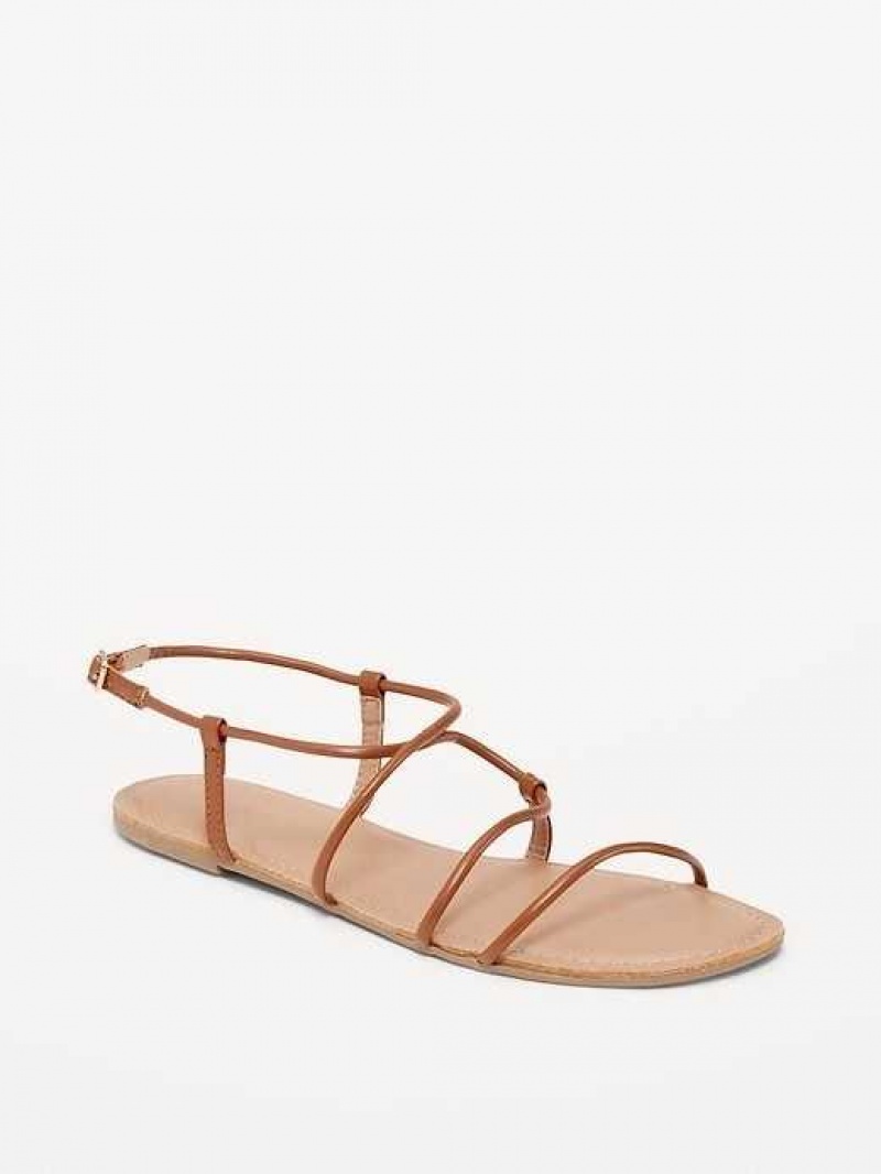 Old Navy Faux-Leather Asymmetric Strappy Sandals Brown | AYW236109