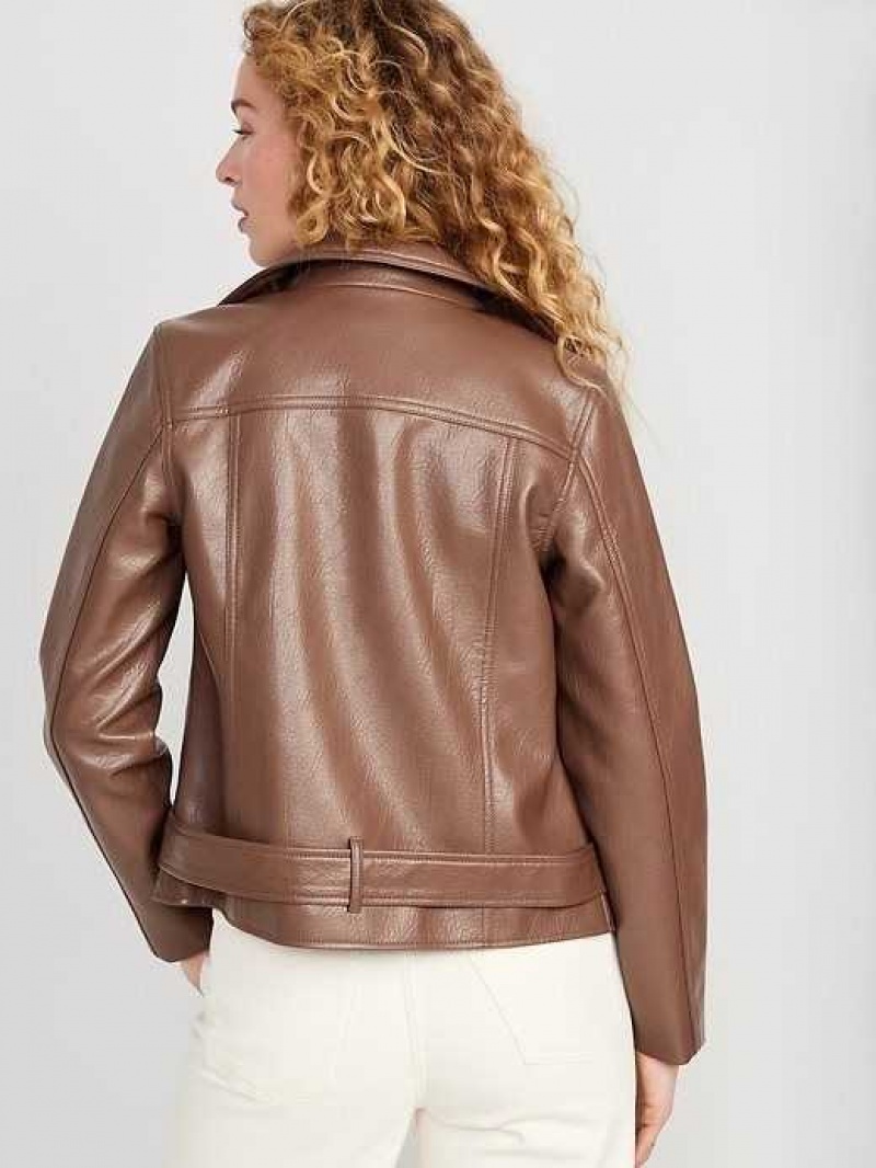 Old Navy Faux-Leather Belted Biker Jacket Espresso Yourself | RKZ723541