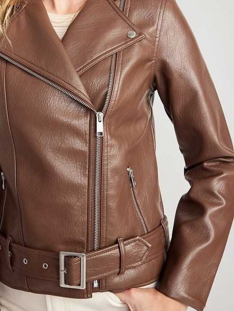 Old Navy Faux-Leather Belted Biker Jacket Espresso Yourself | RKZ723541