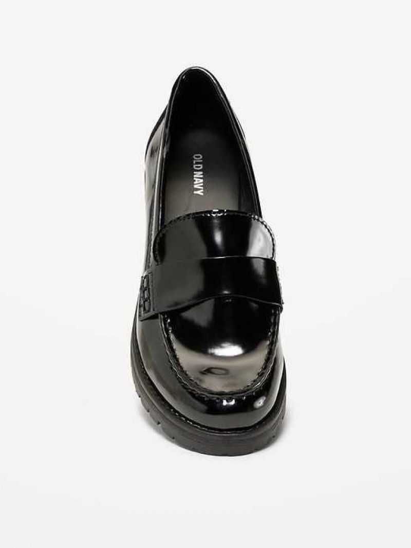 Old Navy Faux-Leather Chunky-Heel Loafer Shoes Blackjack | EBP635049