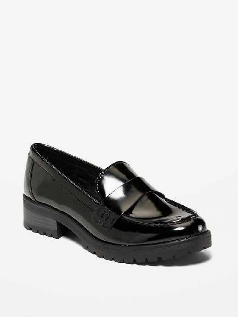 Old Navy Faux-Leather Chunky-Heel Loafer Shoes Blackjack | EBP635049