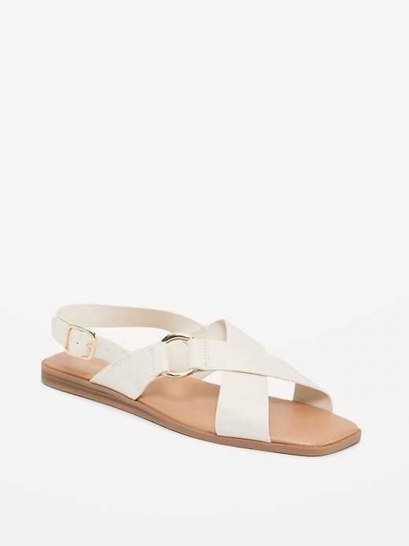 Old Navy Faux-Leather Cross-Strap Buckled Sandals Beige | ODR358921