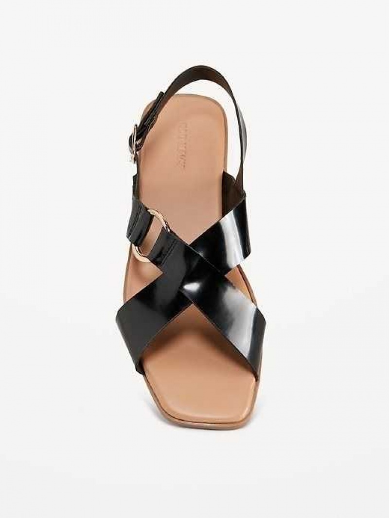 Old Navy Faux-Leather Cross-Strap Buckled Sandals Black | BGL391524