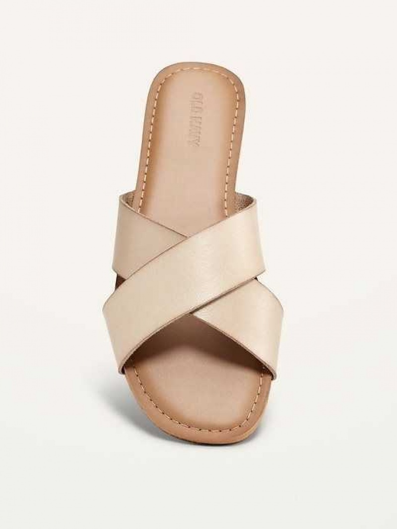 Old Navy Faux-Leather Cross-Strap Sandals Beige | TPC584931