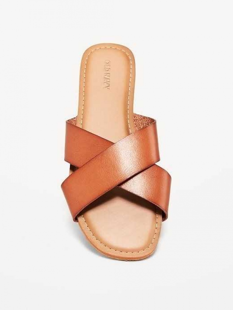 Old Navy Faux-Leather Cross-Strap Sandals Black | FCZ534906