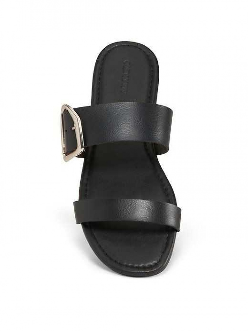 Old Navy Faux-Leather Double-Strap Metal-Hardware Sandals Black | JQV940678