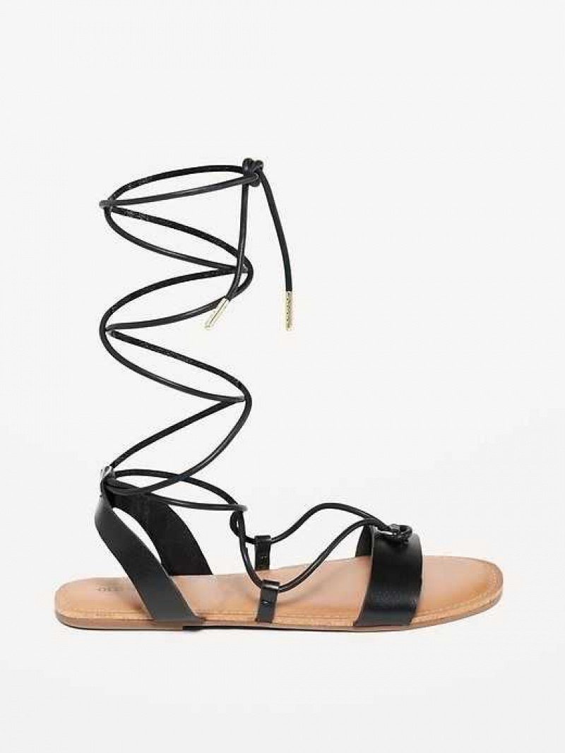 Old Navy Faux-Leather Lace-Up Gladiator Sandals Black | TFD812745