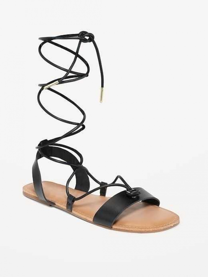 Old Navy Faux-Leather Lace-Up Gladiator Sandals Black | TFD812745