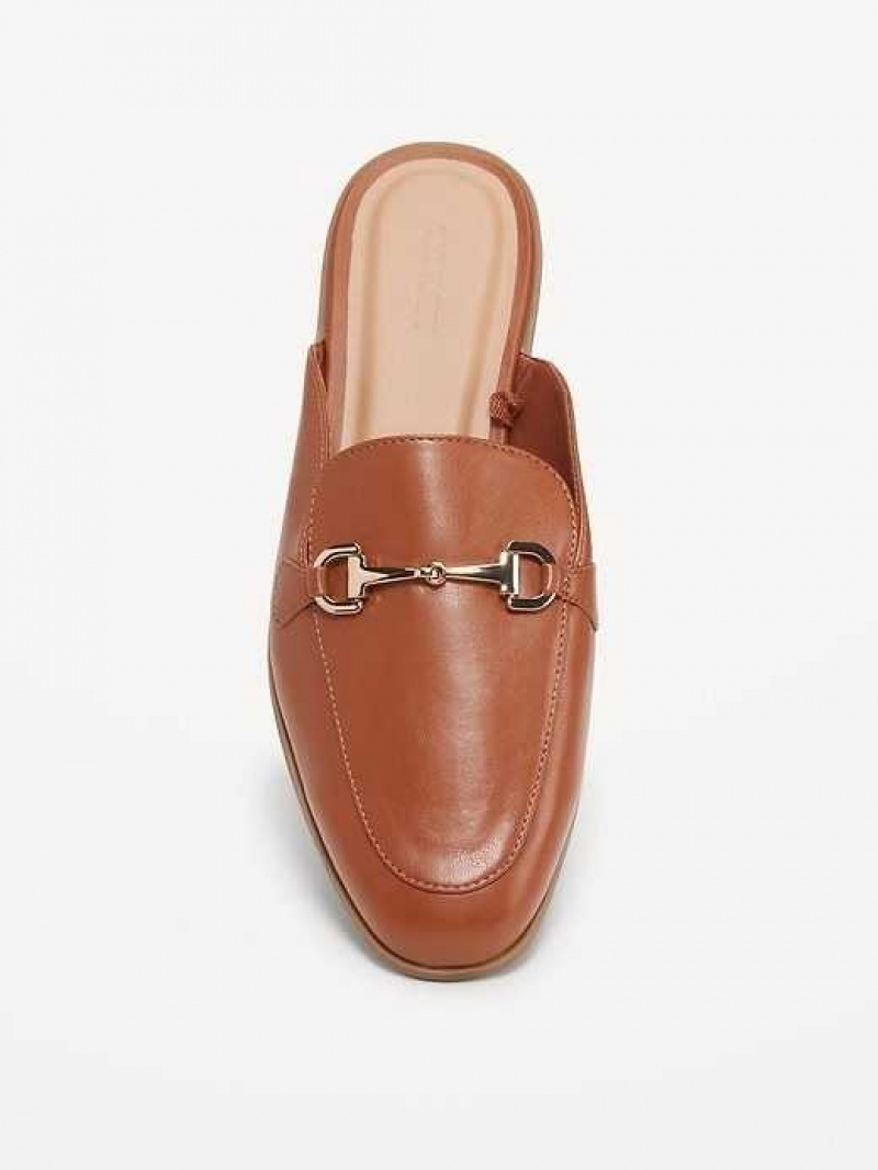 Old Navy Faux-Leather Loafer Mule Shoes Brown | LCD097835