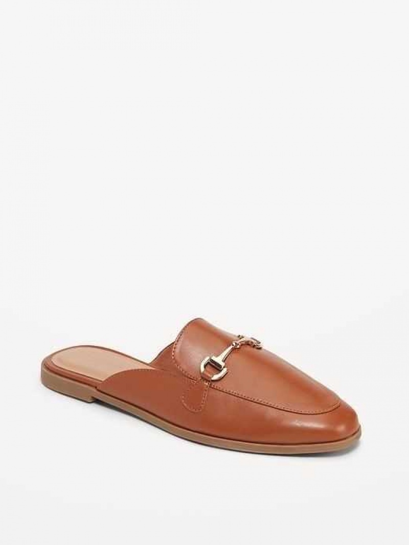 Old Navy Faux-Leather Loafer Mule Shoes Brown | LCD097835