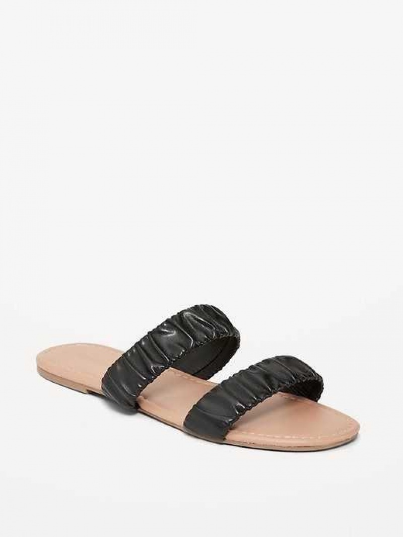 Old Navy Faux-Leather Ruched Sandals Black | MKP106478