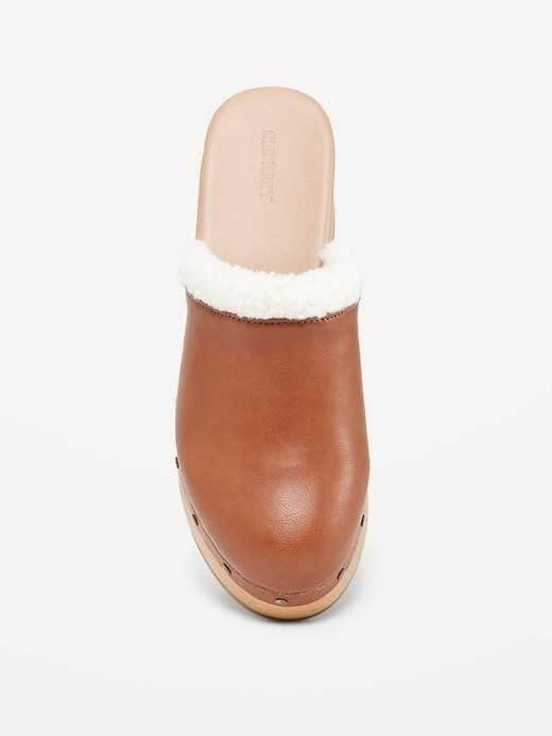 Old Navy Faux-Leather Sherpa-Lined Clogs Brown | ACE125780