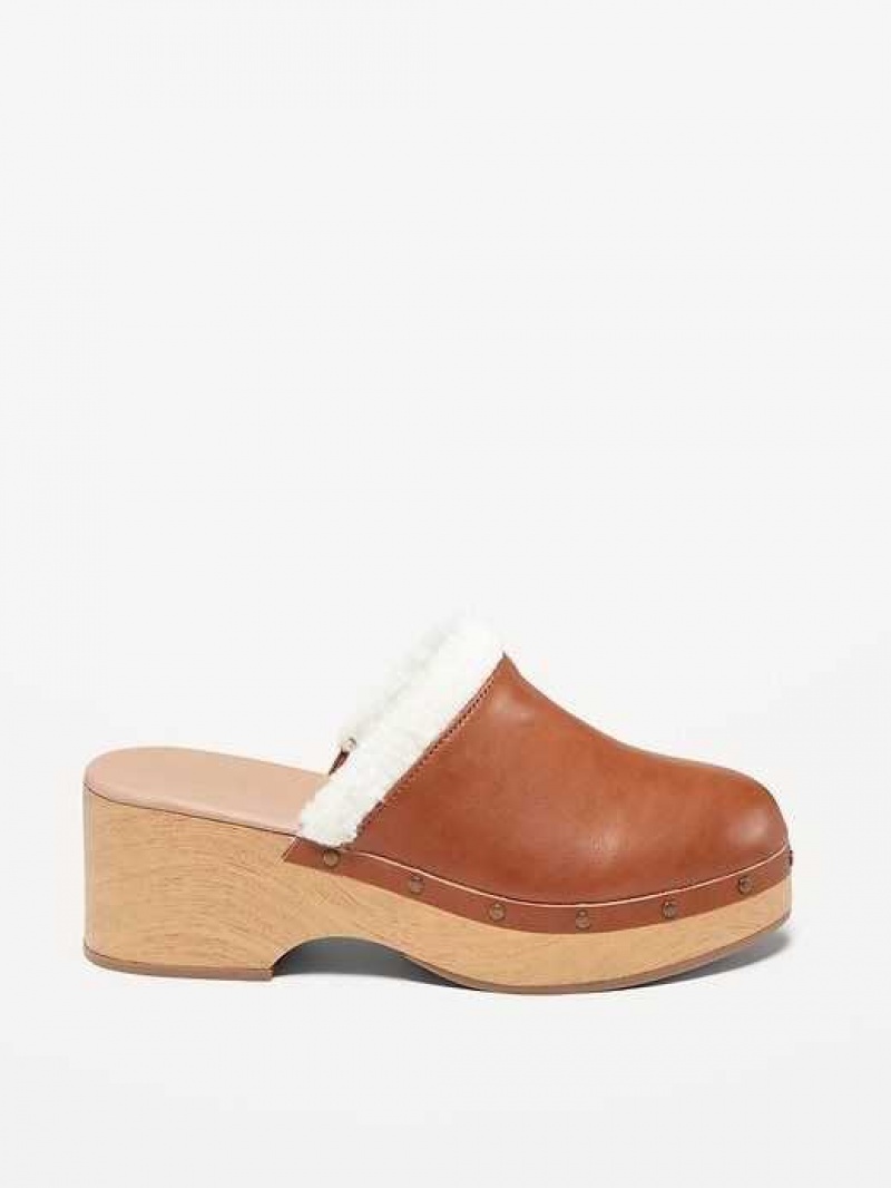 Old Navy Faux-Leather Sherpa-Lined Clogs Brown | ACE125780