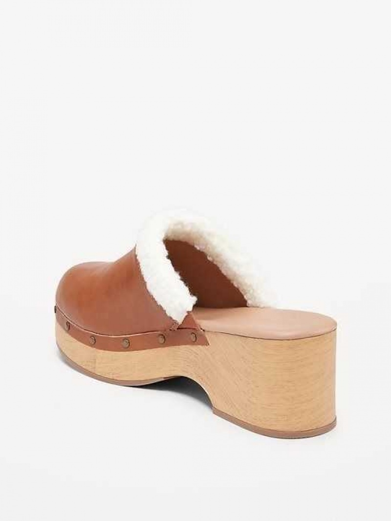 Old Navy Faux-Leather Sherpa-Lined Clogs Brown | ACE125780