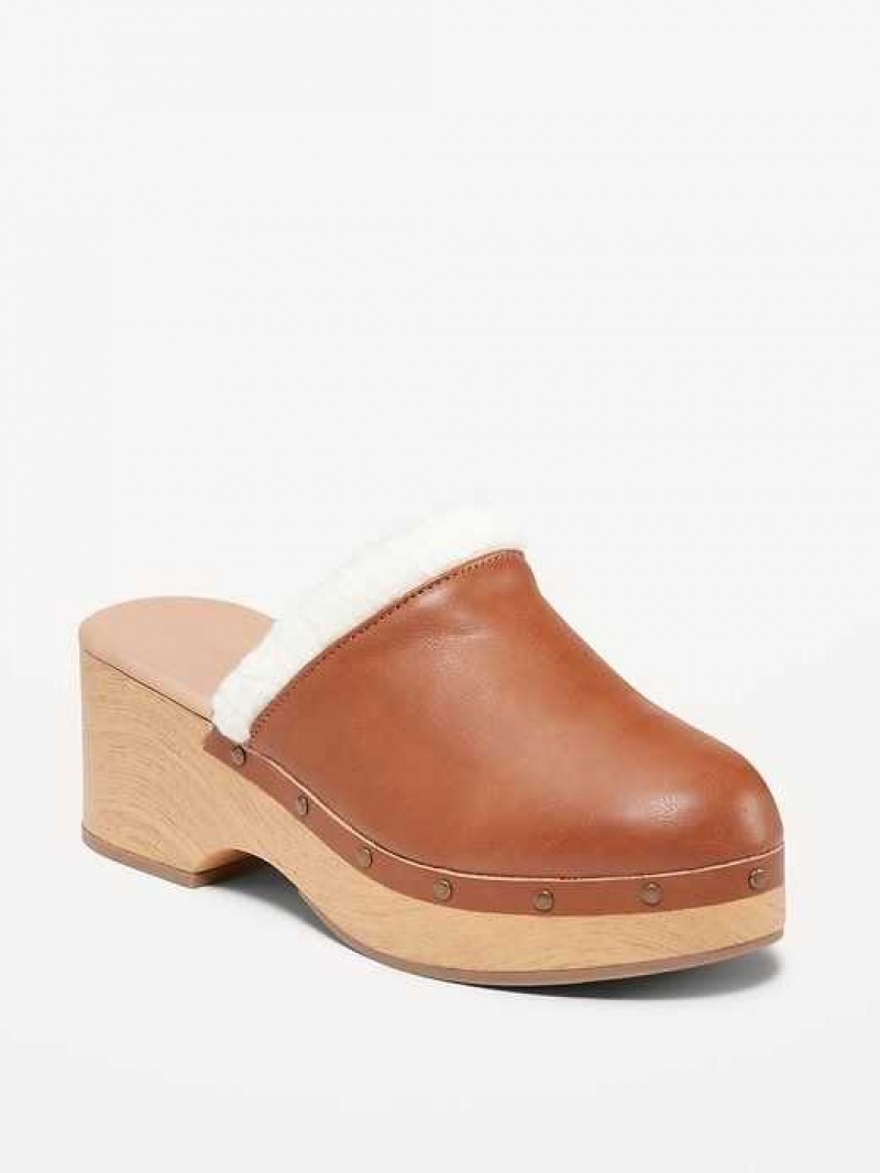 Old Navy Faux-Leather Sherpa-Lined Clogs Brown | ACE125780