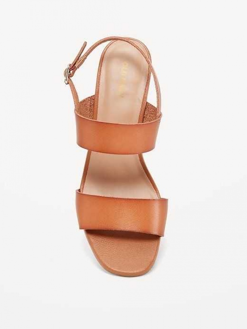 Old Navy Faux-Leather Strappy Block-Heel Sandals Brown | BMF843176