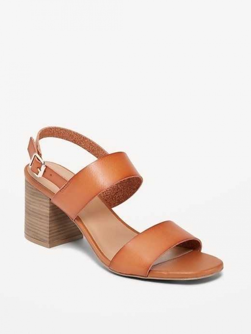 Old Navy Faux-Leather Strappy Block-Heel Sandals Brown | BMF843176