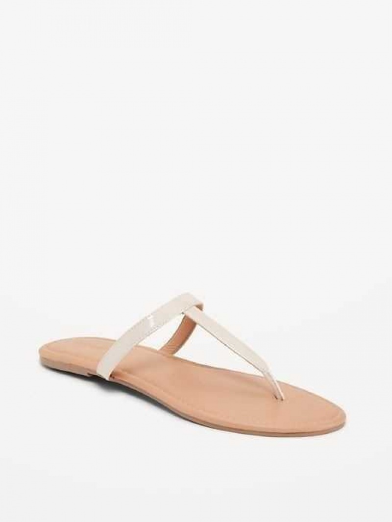 Old Navy Faux-Leather T-Strap Sandals Beige | DYS347869