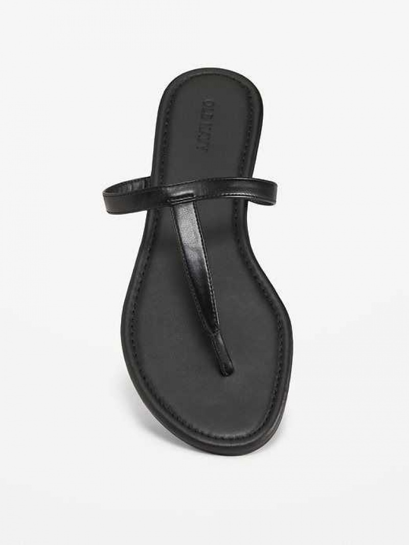 Old Navy Faux-Leather T-Strap Sandals Black | SMV298761