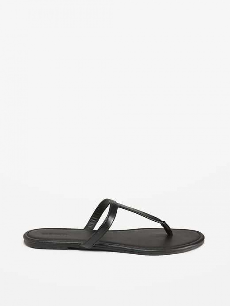 Old Navy Faux-Leather T-Strap Sandals Black | SMV298761