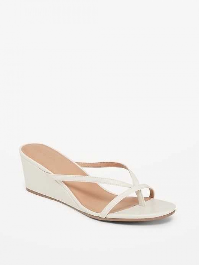 Old Navy Faux-Leather Wedge Thong Sandals Beige | IMA248507