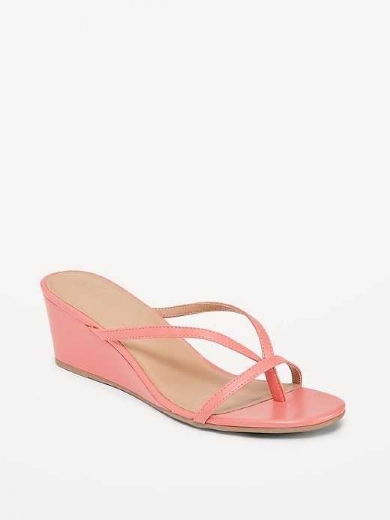 Old Navy Faux-Leather Wedge Thong Sandals Coral | ILZ516708