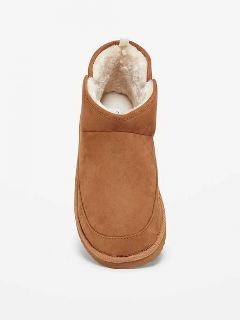 Old Navy Faux-Suede Sherpa-Lined Booties Brown | TSA139078