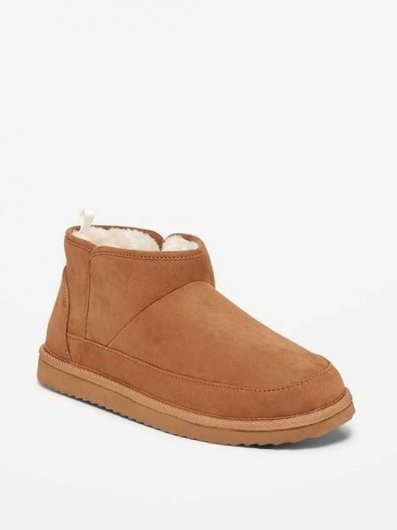 Old Navy Faux-Suede Sherpa-Lined Booties Brown | TSA139078